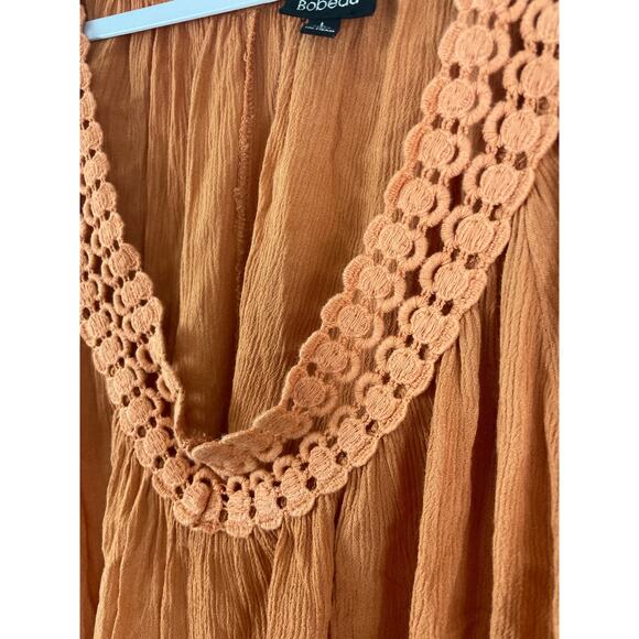 Bobeau Large L Orange Blouse Embroidered Top Lace Trim Casual Loose Boho Casual - Picture 4 of 6